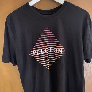 PELOTON T-shirt Logo Graphic Stretch Crew Neck Activewear Gym Womens L Black USA